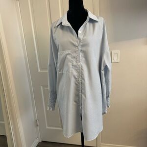 Blue Striped Button-Up Shirt Dress